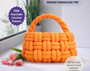 Patrón de crochet para bolso de lana gruesa: Bolso fácil de hilo de camiseta (PDF) para principiantes, tutorial de monedero digital de punto y crochet para principiantes (PDF)
