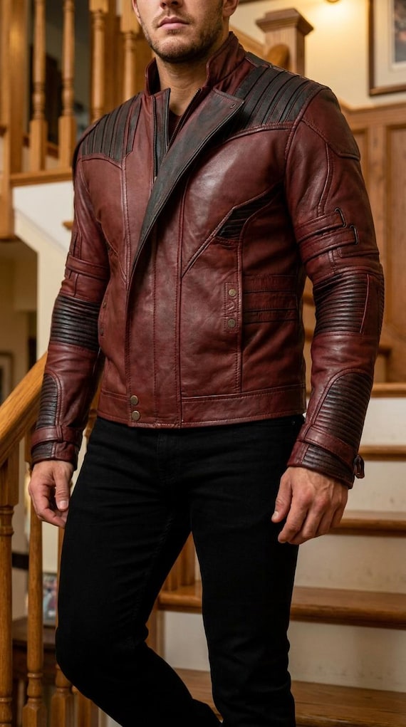 Star Lord Inspired Guardians Red Leather Cosplay Jacket | Biker Style.