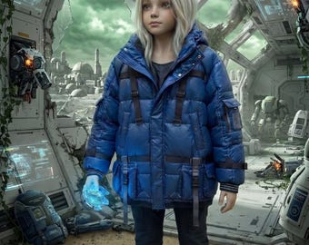 Pragmata Cosplay Blå Jacka - Diana Blå Vadderad jacka - Game Cosplay kappa/jacka.