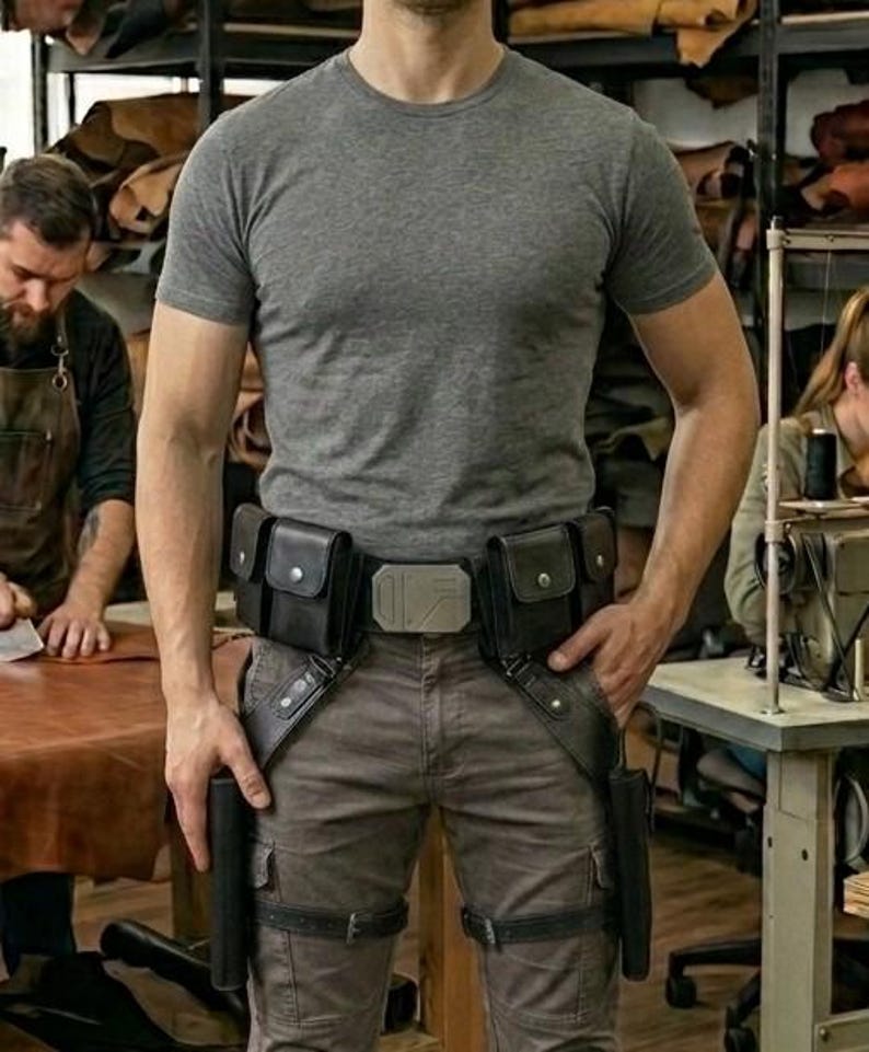 Star Wars Inspired Mandalorian Ax Woves Leather Utility Belt Handmade Cosplay Belt with Holster & Pouches. image 3
