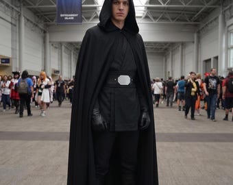 Star Wars Inspired Dark Jedi Cloak Costume, Luke Skywalker Inspired Black Jedi Cosplay Outfit.