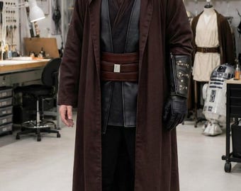 Star Wars-inspirerade Anakin Skywalker Jedi Cosplay-kostymer | Brun Jedi-mantel flygdräkt.