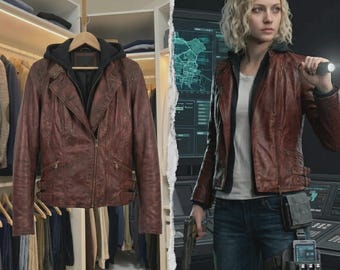 Grace Ashcroft RE Requiem Cosplay-jacka, Resident Evil 9 Grace rödbrun läderjacka.