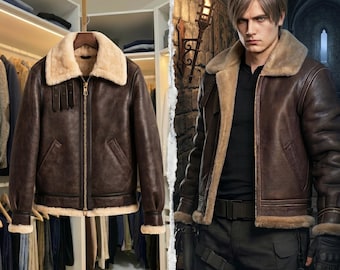 Leon bomberjacka, Resident Evil 4 B3 fårskinnskappa, skinnjacka med julkostym.