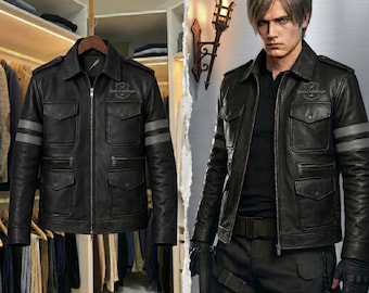 Resident Evil 6 Leon Scott Kennedy svart läderjacka för män Gaming Cosplay Bikerjacka läderjacka Leon Scott Kennedy.