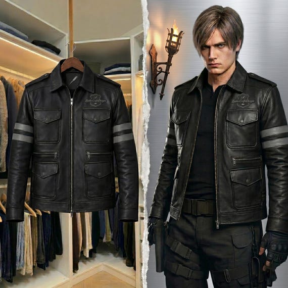 Resident Evil 6 Leon Scott Kennedy Black Leather Jacket for Men Gaming Cosplay Biker Jacket Leather Leon Scott Kennedy Jacket.