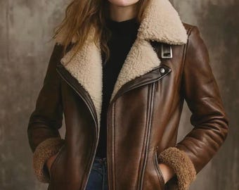 Damska ręcznie robiona kurtka lotnicza B3 ze skóry bydlęcej, zimowy płaszcz o średniej długości z owczej skóry.