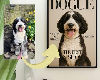 Retrato de mascota personalizado de la revista DOGUE / Impresión artística de perro personalizada