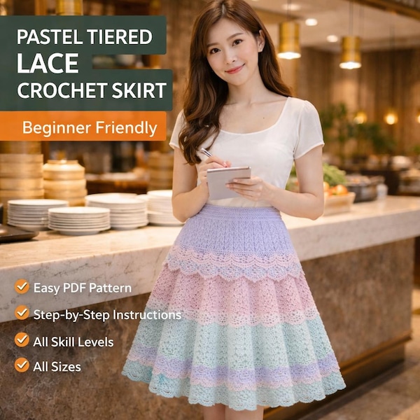 Pastel Tiered Lace Crochet Skirt Pattern | Elegant Boho Skirt PDF | Lightweight Feminine Crochet Wearable | Beginner-Friendly Pattern