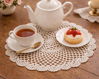 Haakpatroon rond kanten kleedje PDF digitale download Elegant vintage gehaakt kleedje met kant Eenvoudig patroon