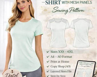 Naaipatroon T-shirt | Basis T-shirt pdf-patroon | Patroon T-shirt uniseks | Digitaal naaipatroon