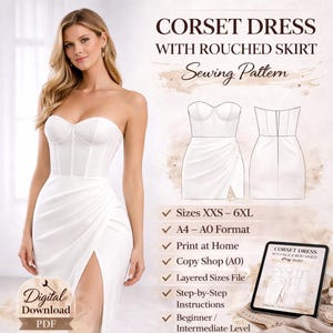 Patrón de costura para vestido con corsé / Patrón PDF para vestido con corsé / Patrón de vestido para mujer / Patrón de costura digital