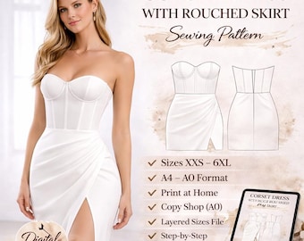 Naaipatroon korsetjurk | PDF-patroon korsetjurk | Jurkpatroon dames | Digitaal naaipatroon
