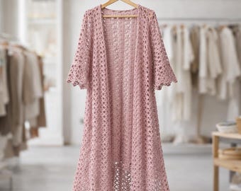 Haakpatroon Lacy Duster | Lange gehaakte stofdoek pdf | Gehaakt vest voor beginners | Directe digitale download