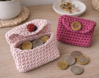 Haakpatroon portemonnee mini met knopen | Klein muntzakje pdf | Gehaakt accessoire geschikt voor beginners | Directe digitale download