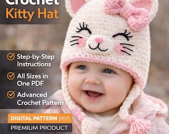 Patroon gehaakt kattenmutsje PDF digitale download Schattige kattenoorhoedje gehaakt patroon Eenvoudig beginnersvriendelijk