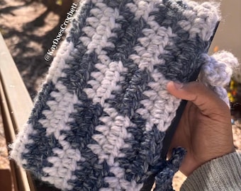 Handgemaakte geruite gehaakte boekhoes | Gezellige boekomslag