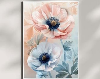 Vintage Poppy Flower Print, Botanical Cottagecore Wall Decor (Digital Download)
