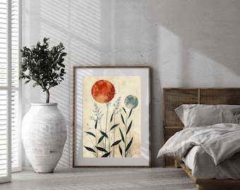 Abstract Botanical Print, Boho Mid Century Modern Wall Art (Digital Download)