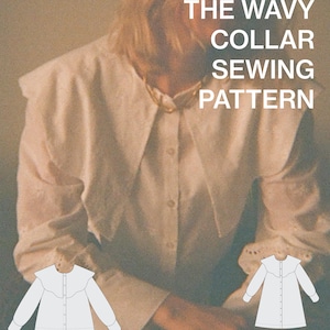 波型襟ブラウスのPDF型紙 – 特徴的な襟、ギャザー袖、デジタルダウンロード、サイズ展開豊富