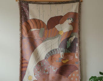 Abstract Retro Figure Tapestry Wall Hanging, Mid Century Modern Textile Art, Vintage Inspired Wall Decor
