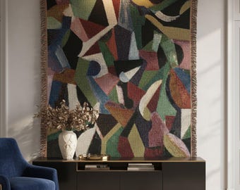 Abstract Modern Tapestry Wall Hanging Mid Century Modern Textile Art Large Woven Wall Decor with Fringe Statement Home Accent