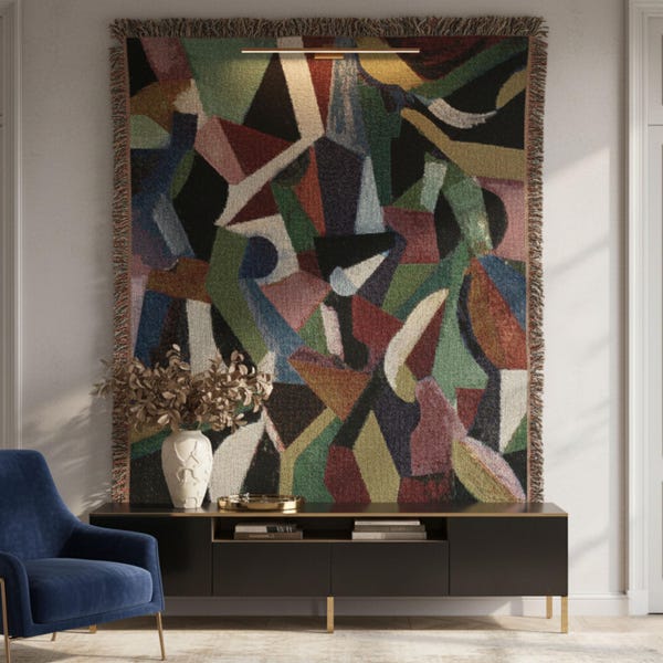 Abstract Modern Tapestry Wall Hanging Mid Century Modern Textile Art Large Woven Wall Decor with Fringe Statement Home Accent
