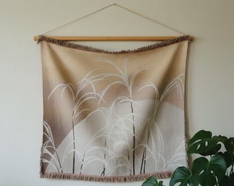 Japanese Minimalist Woven Tapestry, Neutral Landscape Wall Hanging, Japandi Textile Wall Art