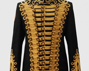 Michael Jackson Inspired Military Jacket | Black and Gold MJ Style Band Coat | Men’s Black & Gold Military Hussar Jacket