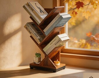 Tree Bookshelf Retro Brown Floor Bookcase for Small Spaces Decor