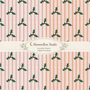 Mistletoe Seamless Pattern – Festive Holly Christmas Digital Paper (Digital Download)