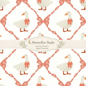 Nahtlose Gänse Schleife Muster, Vintage Pfirsich Band Gitter Digitales Papier (Digitaler Download)