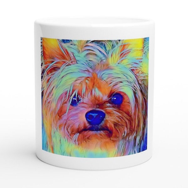 Yorkie Lover Fine Art Abstract Print Mug from Original Artwork Colorful Yorkshire Terrier Gifts 11oz Ceramic Mug
