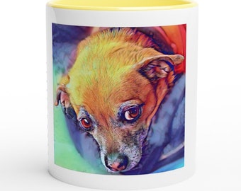 Sold by Artist Chihuahua Chiweenie White 11oz Ceramic Mug with Color Interior