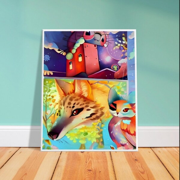 Colorful Digital Art Download Large Abstract Surreal Landscape "Three Animals" by J. Wise Printable Sold by Artist Vibrant Bright Bold