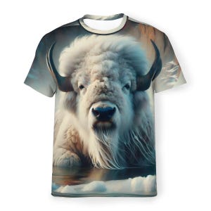 White Buffalo T-Shirt Southwestern Art All-Over-Print T-shirt BJJ Rashguard Indigenous Culture Sacred Ancient Myth Legend Athletic Shirt