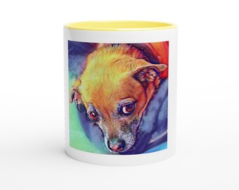 Sold by Artist Chihuahua Chiweenie White 11oz Ceramic Mug with Color Interior