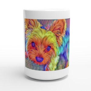 Rainbow Colorful Yorkshire Terrier Ceramic Mug, Cute Yorkie Painting Mug, Dog Lover&#39;s Gift Coffee Cup, Dog Owners Teacup,  Lg 15oz Ceramic