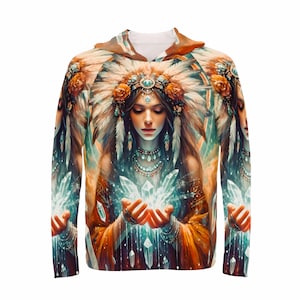Sun Protection Hoodie Shamaness Mystical Crystal Celestial Spiritual Shaman Top Shirt Thin Long Sleeve All-Over Print Unisex Hoody by jWise