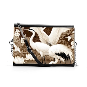 Bolsa feminina Lotus Blossom Birds Bolsa de mão Bolsa de maquiagem Bolsa multifuncional Carteira Alça de ombro Garças Batik Earthtones Designer
