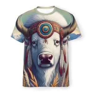 White Buffalo T-Shirt Southwestern Art All-Over-Print T-shirt BJJ Rashguard Indigenous Culture Sacred Ancient Myth Legend Athletic Shirt