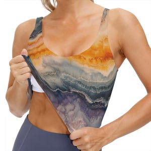 Earthtones Tie Dye Style Yoga Sports Bra Fitness Lounge Wear Soft Stretchy Comfortable Tank Top Clothes Digital Design Brown White by jWise