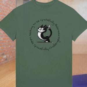 Cute Funny Cat Yoga Class Shirt Cat Mom Lover Tee Gift for Her Him Crazy Cat Lady Meditation Namaste New Crewneck Cotton T-shirt Gildan 2000