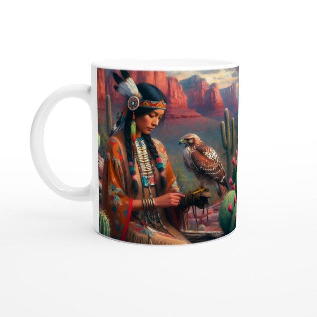 Ceramic Mug White 11oz Ancient Primitive Culture Desert Hawk