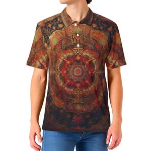 XXS-6XL Polo Shirt Boho Mandala Hippie Bohemian Earthtones Red Festival Tshirt European Size Fine Art T-shirts Men&#39;s Golf Shirts Mens Polos