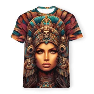 Aztec Incan Mayan Mexican Goddess of Prosperity Abundance Life Death Tshirt Mexico T-shirt Soft Stretchy Unisex All-Over-Print BJJ Rashguard