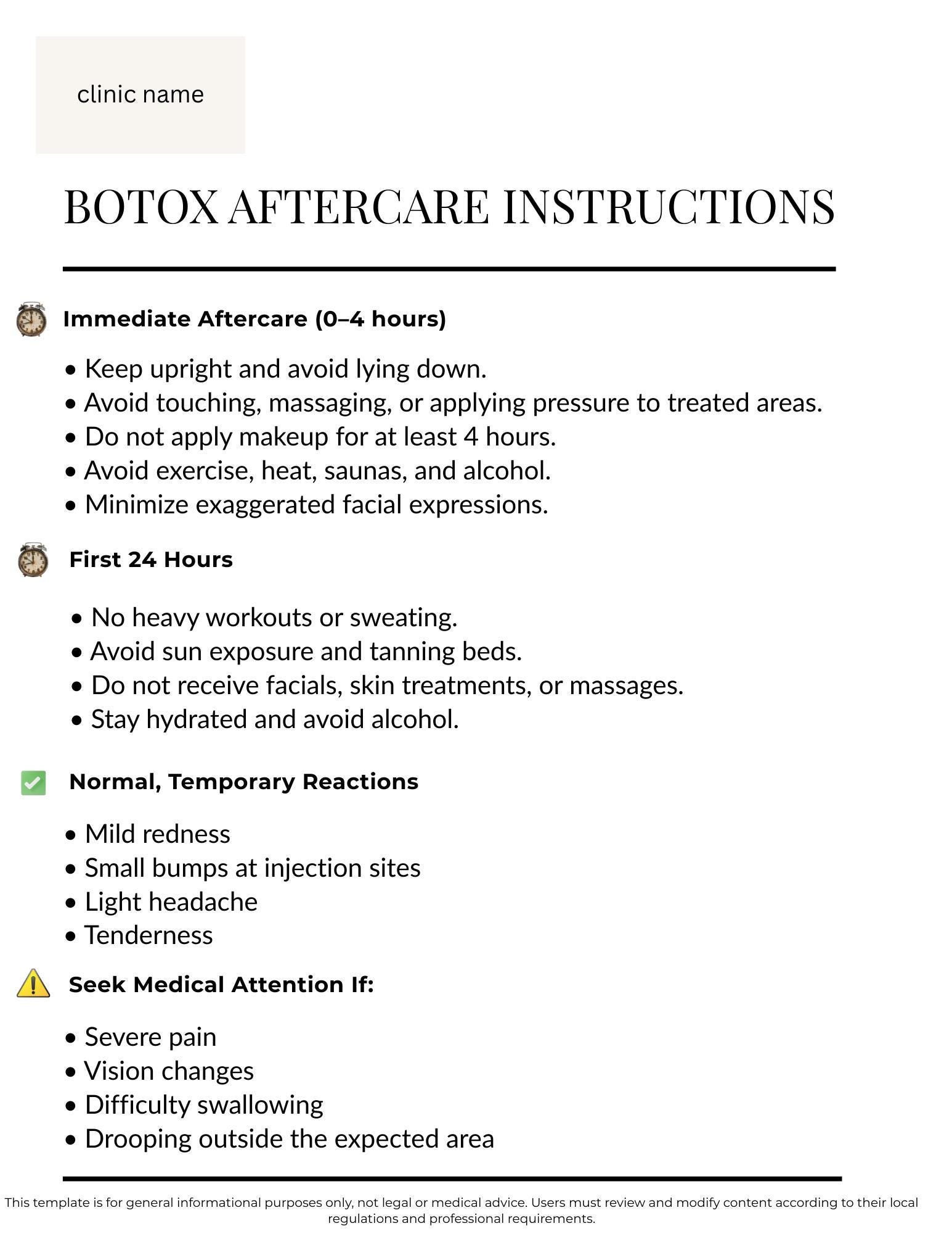 Botox Aftercare Template | Aesthetic Clinic Form | Editable Canva PDF ...