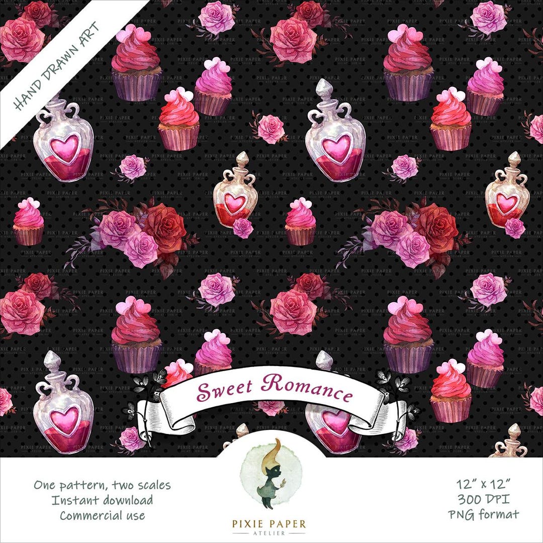 Seamless Pattern PNG, Pink Red & Black Sweet Romance Valentine’s Day ...
