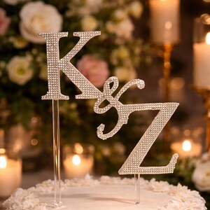 Adorno para tarta con monograma de cristal – Iniciales personalizadas para decoración de bodas