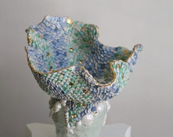 RESERVED - Handbuilt Fish Scale Ceramic Vase | Sculptural Ocean-Inspired Statement Vase | One of a Kind Art Pottery